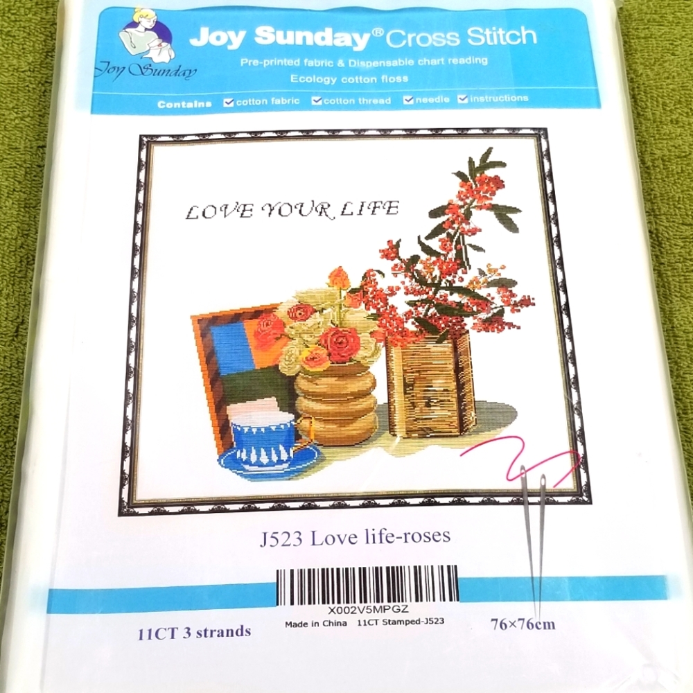 Joy Sunday New Love Life - Roses Crossβ Stitch Kit 76 x 76cm